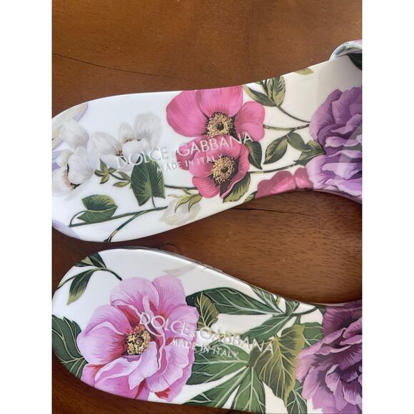DOLCE & GABBANA Bianca cutout floral-print rubber slides sandals size 7 - Picture 3 of 7